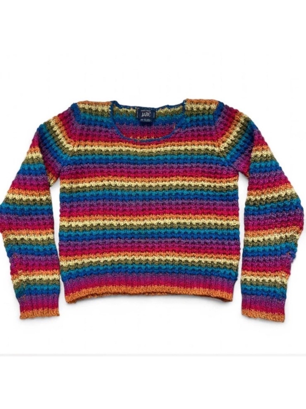 Renee Tener Vtg 70 Rainbow Stripe Knit Sweater Women Medium Multicolor Wool